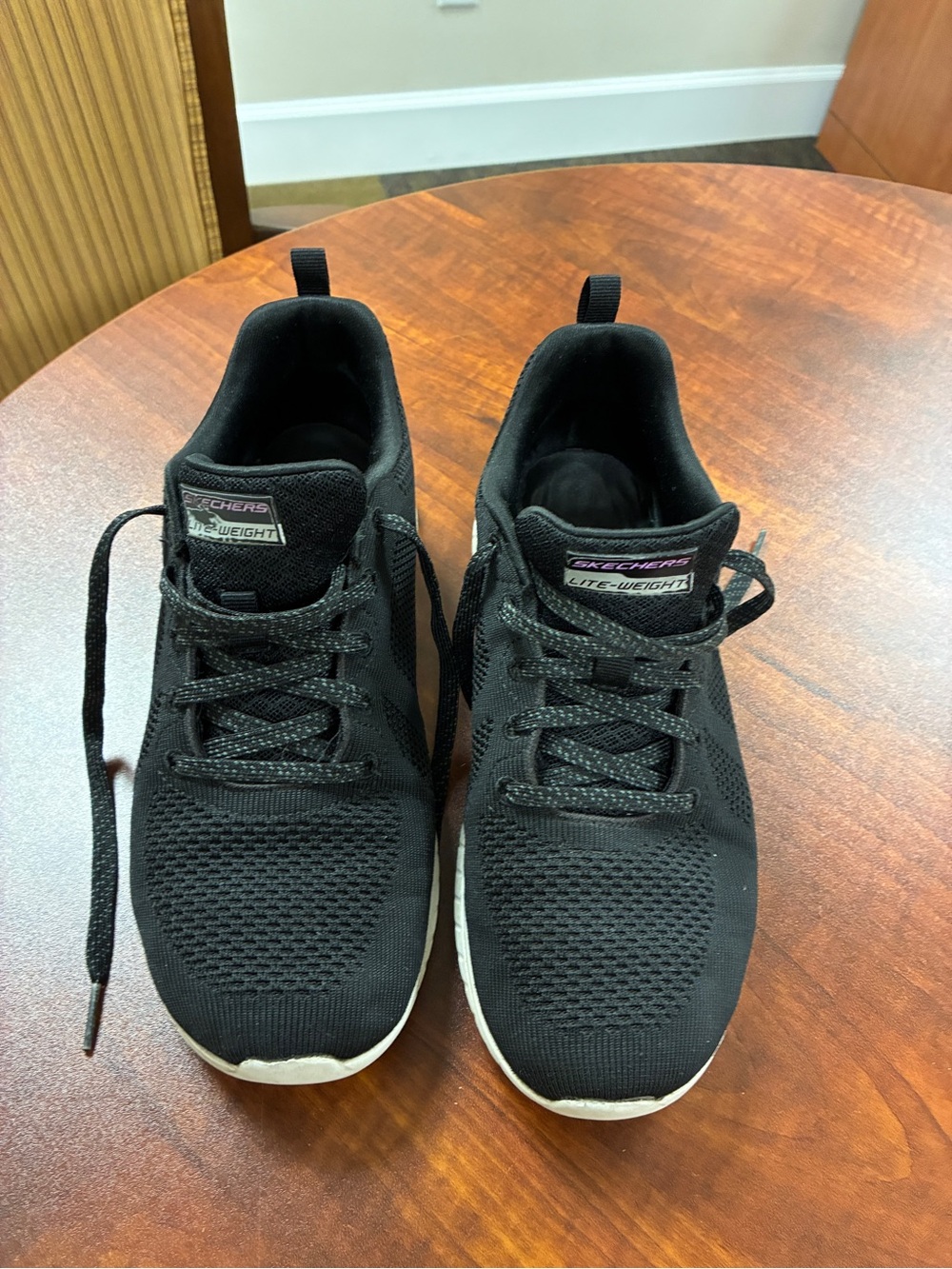 Skechers Women’s Black Knit Lace-Up Athletic Sneakers with White Soles